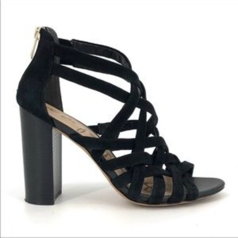 Sam Edelman Yori Black Suede Block Heel Sandal Size 8